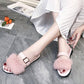 Furry sandals and slippers outside slippers four seasons popular summer women's shoes flat bottom