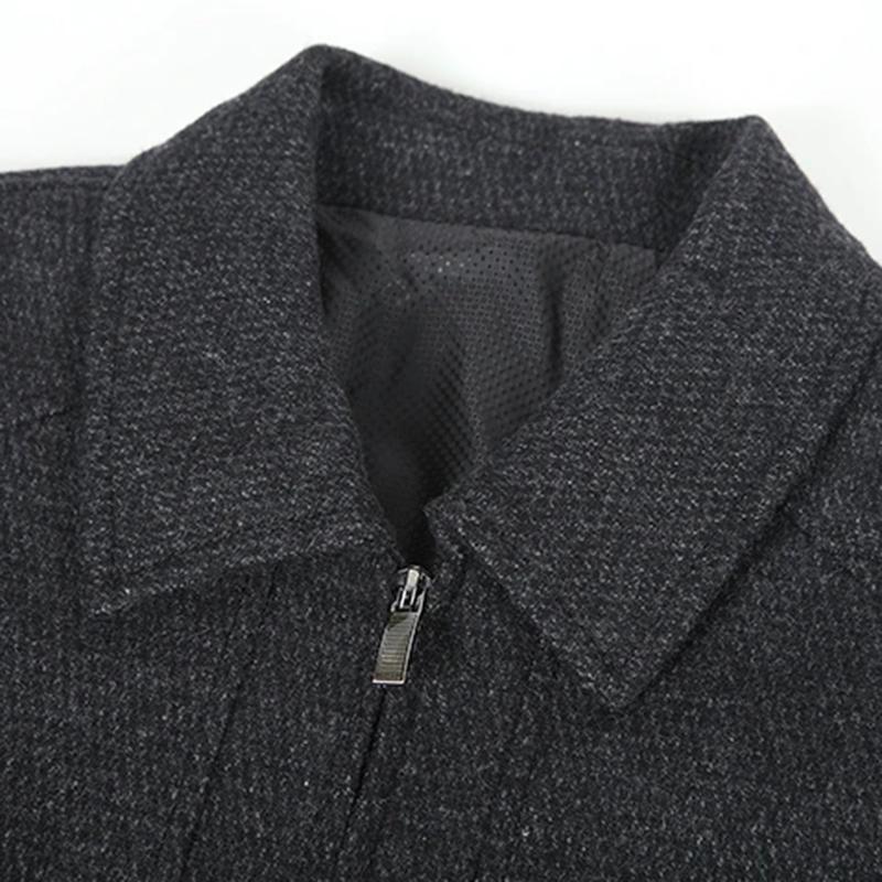 Men's Autumn and Winter Wool Plus Velvet Padded Jacket Stand-collar Casual Jacket Male Warm Thick Coats Mid-length Thick Coat Black Grey Outerwear