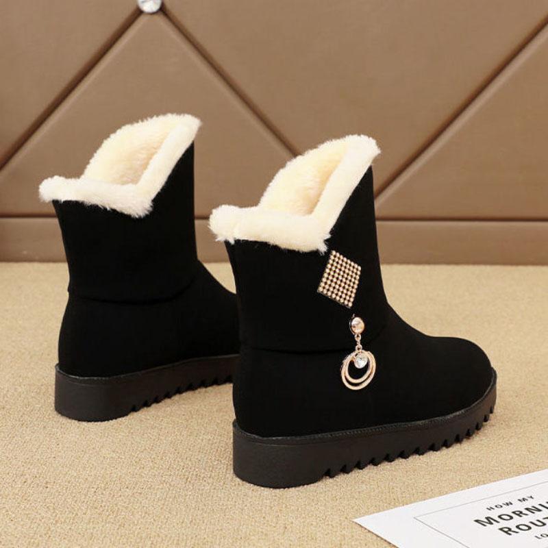 Snow Boots Women's Autumn and Winter Plus Velvet Thickened Warm Leather Surface Non-slip Waterproof Mid-tube Boots Ankle Boots