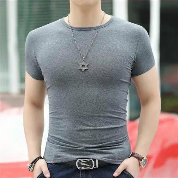 Summer Simple Solid Color T-shirt Young Men's Thin Section Solid Color Slim Round Neck Short-sleeved T-shirt