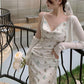 Female Vintage Slim Casual Elegant Holiday Dress Floral Print Backless Graceful Suspender Party Dress