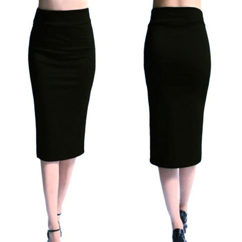 Women's Summer Solid Color Slim Mid-length Skirts Office Ladies Large Size Stretch Skinny Pencil Skirt
