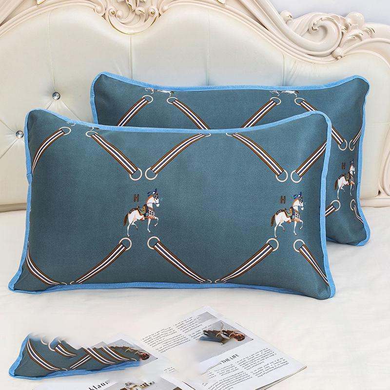 A Pair of Ice Silk Pillowcases Simple Patterned Style Summer Cute Tencel Cool Pillow Core Set Can Be Washed