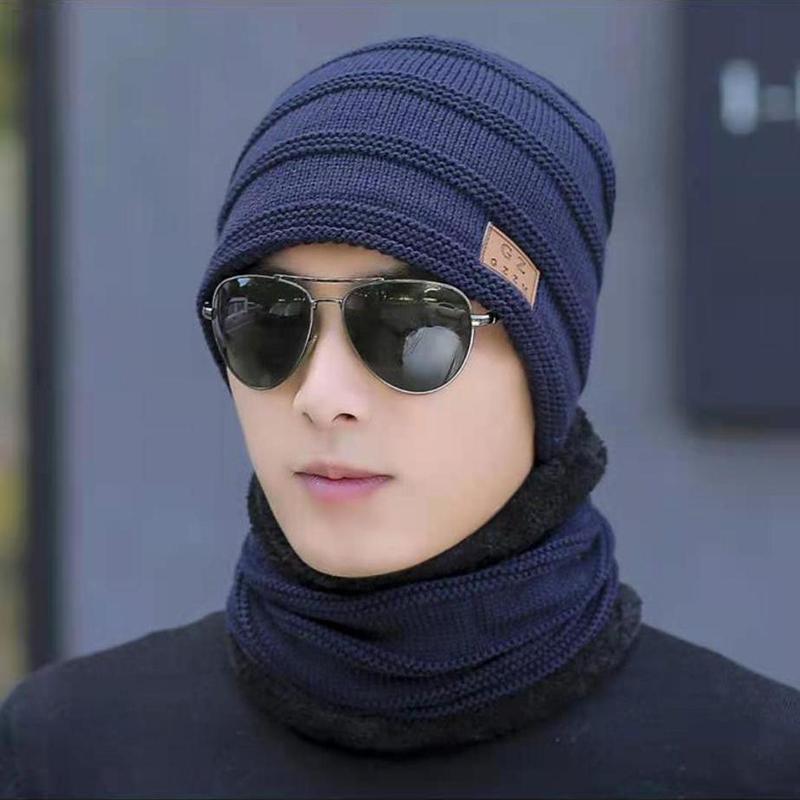 Winter Hats Men's Thickened Plus Velvet Warm Hat Woolen Knitted Hats Bib Caps Earmuffs Riding Cotton Hats