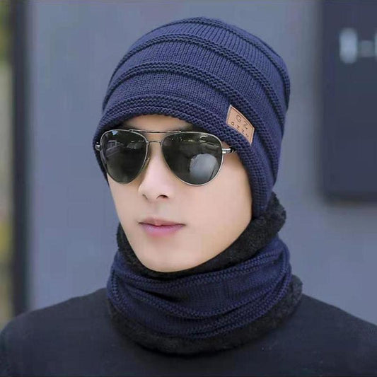 Winter Hats Men's Thickened Plus Velvet Warm Hat Woolen Knitted Hats Bib Caps Earmuffs Riding Cotton Hats