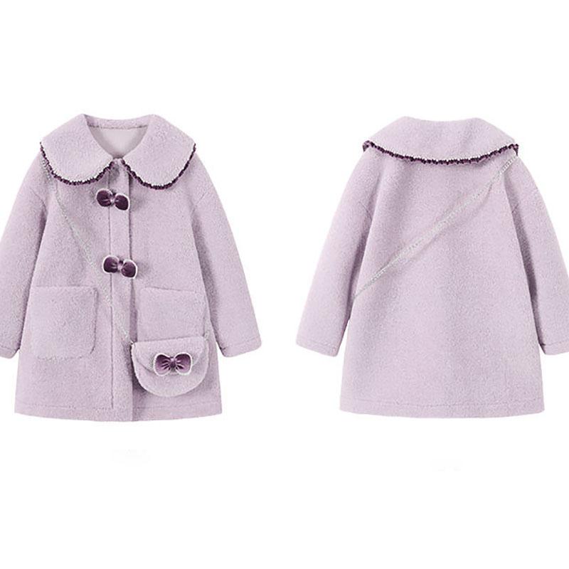 Girls' Plush Warm Jacket Plus Velvet Thick Windproof Winter Clothes Fleece and Lamb Wool Polar Fleece Coat