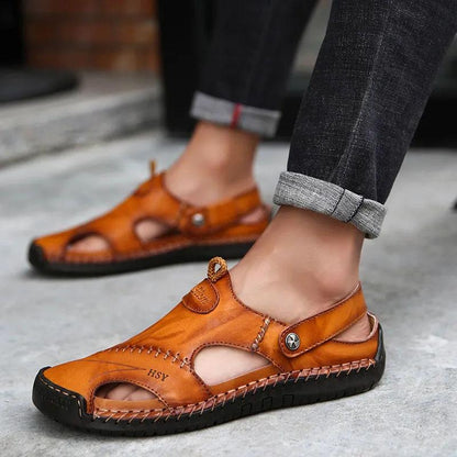 Pair of Shoes Men Hand-stitched Outdoor Closed Toe Leather Sandals