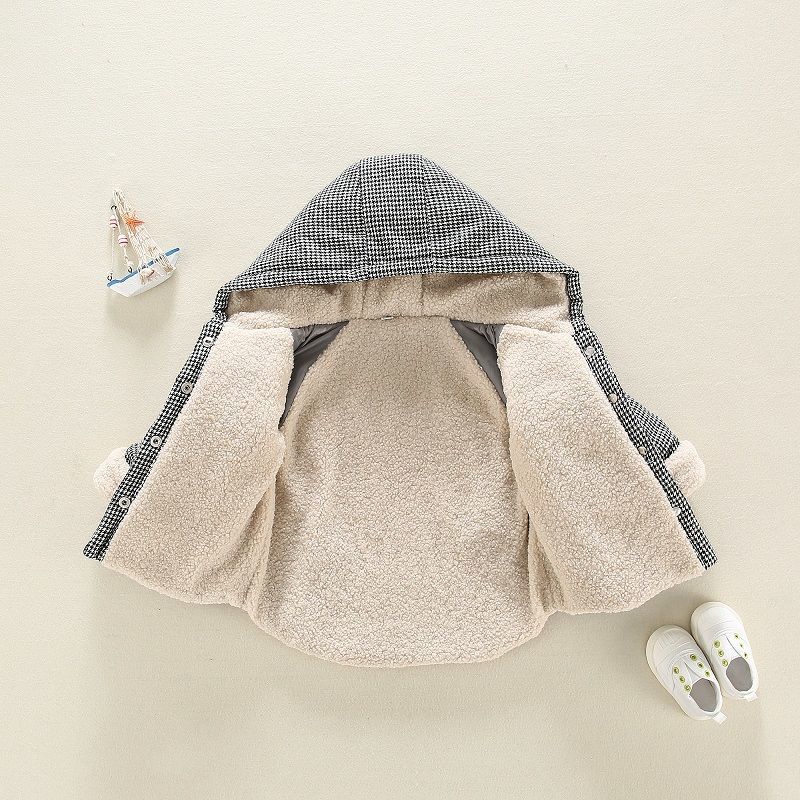Children's Clothing Cotton Winter Clothing Suit Plus Velvet Thickening Cartoon Male and Female Baby Korean Children Hooded Jacket