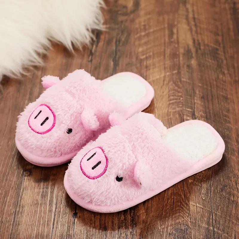 Winter Women Warm Indoor Slippers Ladies Fashion Cute Pink Pig Shoes Women's Soft Short Furry Plush Home Floor Slipper
