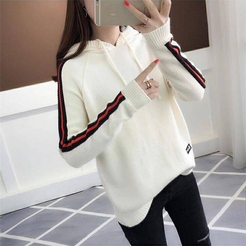 Winter Women Thick Warm  Pullover Sweater Office Loose Knited Hooded Sweatshirt Drawstring Plus Size Sweater Outwear