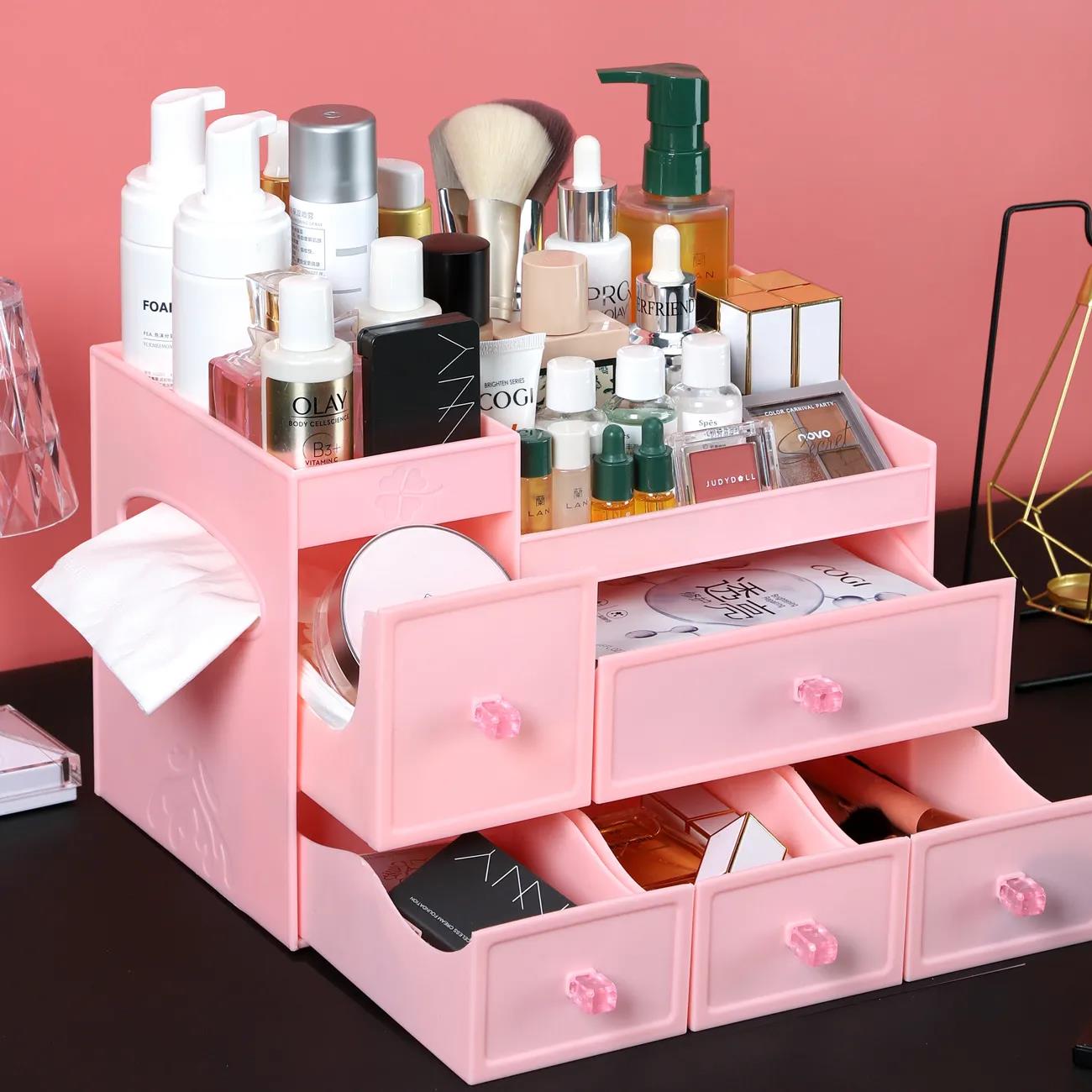 Desktop Cosmetic Storage Box Plastic Storage Rack Drawer Makeup Box Transparent Finishing Box Dressing Table Rack
