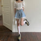 Sweet Denim Shorts for Women Wide Leg Cute Short Pants Summer High Waist Lace Edge Pants A-line Loose Jeans Pants High Waist Shorts Y2k Short Bottoms