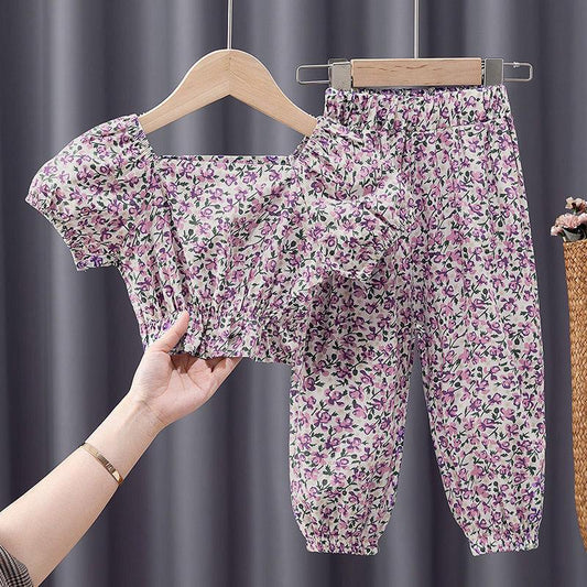 Girls Sets New Spring Summer Floral Children T-shirt+Solid Shorts 2PCS Kids Suit Fashion Children Clothes