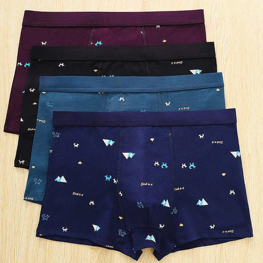 4 Pack Cotton Antibacterial Men's Underwear Boxer Comfortable Breathable Large Size Boxer Briefs Men's Shorts