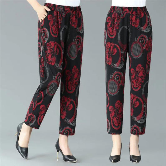 Carrot Pants Loose Spring and Summer Straight Pants Flower Pants Harem Pants Middle-aged Women's Pants