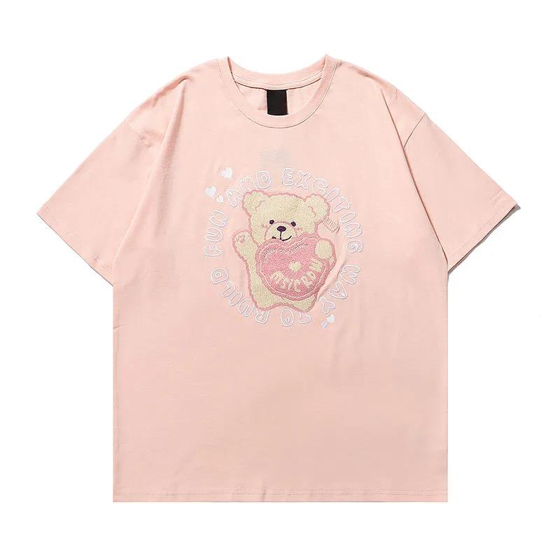 Women Round Collar Summer Cartoon Embroidery Loose Short Sleeve Casual Simple All-match T-Shirt