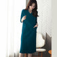 Ladies Dress Solid Color Five-quarter Sleeves Spring and Summer V-neck Large Pockets Pure Cotton Sweat-absorbing Soft and Comfortable