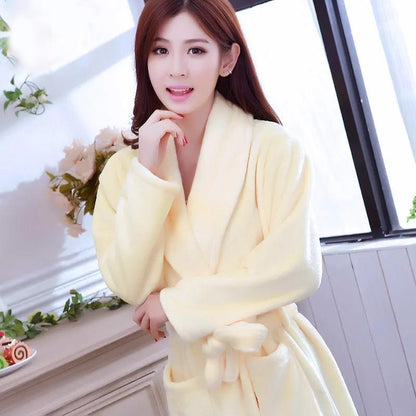 Ladies Pure Color Homewear Pajamas Winter Cashmere Warm Home Clothes Quick-drying Bathrobe Robe Coat Long
