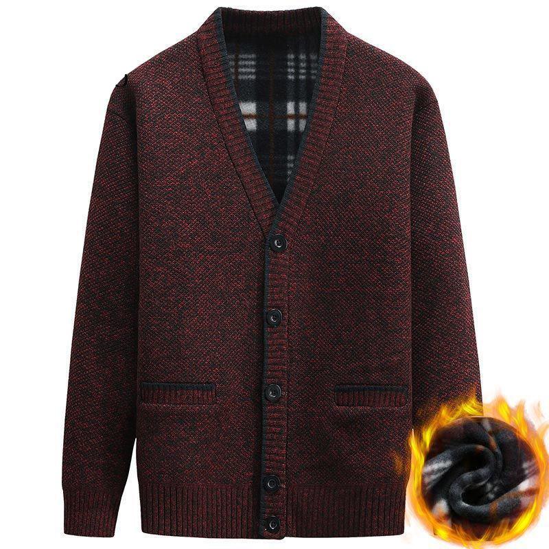 Can't Afford The Ball Winter Men's Plus Velvet Knitted Button Cardigan Sweater Warm Jacket