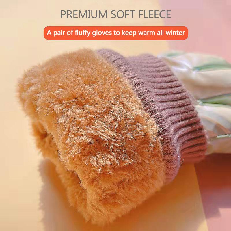 Female Winter Ski Gloves Touch Screen Plus Velvet Thick Warm Cute Student Mountaineering Waterproof and Windproof Riding Gloves Skateboard Gloves