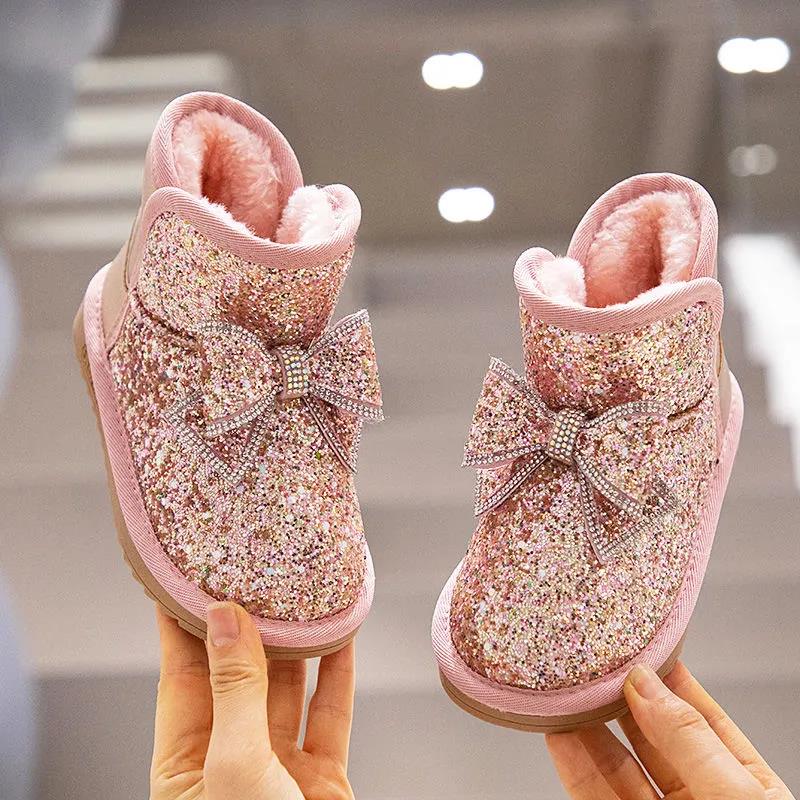 Waterproof Children's Snow Boots Girls' Plush Thickened Cotton Shoes Cute Big Cotton Children's Shoes