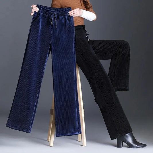 Large Size Women's Corduroy Wide-leg Pants Autumn and Winter High Waist Loose Trousers Thickened Drape Velvet Straight Pants
