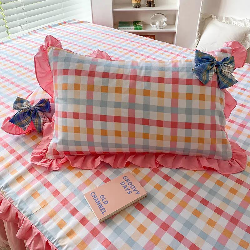 Lace Pillowcase Princess Wind Bow Ruffle Pillowcase Student Dormitory Single Double 48×74cm