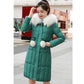 Winter Ladies Down Padded Jacket Mid-length Fur Collar Hooded Down Padded Jacket Slim Hooded Padded Warm Parka Coat
