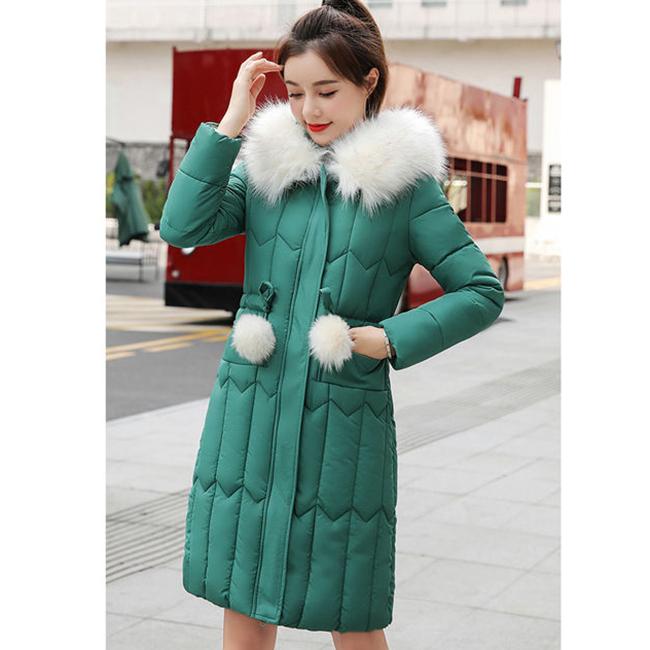 Winter Ladies Down Padded Jacket Mid-length Fur Collar Hooded Down Padded Jacket Slim Hooded Padded Warm Parka Coat