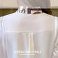Ladies Shirt Design V-Neck White Blue Contrast Color Long-Sleeve Top Temperament Tie Professional Dress