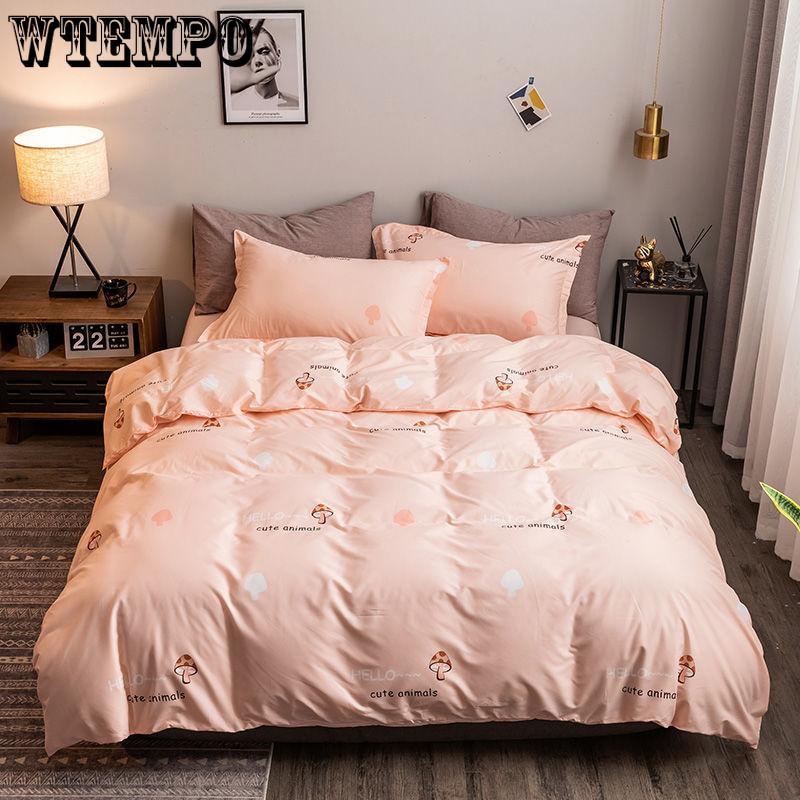 Cotton Grey Bedding Sets with Duvet Cover Bed Sheet Pillowcase Cute Stripe Bed Linen King Queen Twin Size