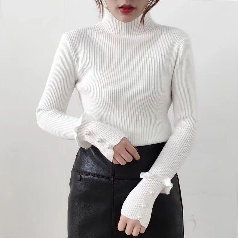 Pofulove Sweater Women's Autumn Long-sleeved Half-high Collar Pullover Knitted Bottoming Slim Shirt