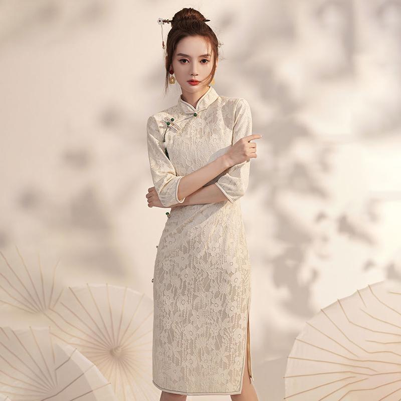 Retro Chinese Style Cheongsam Summer Short-sleeved Chinese Style Retro Improved Long Daily Dress Slim Sexy Elegant Dress
