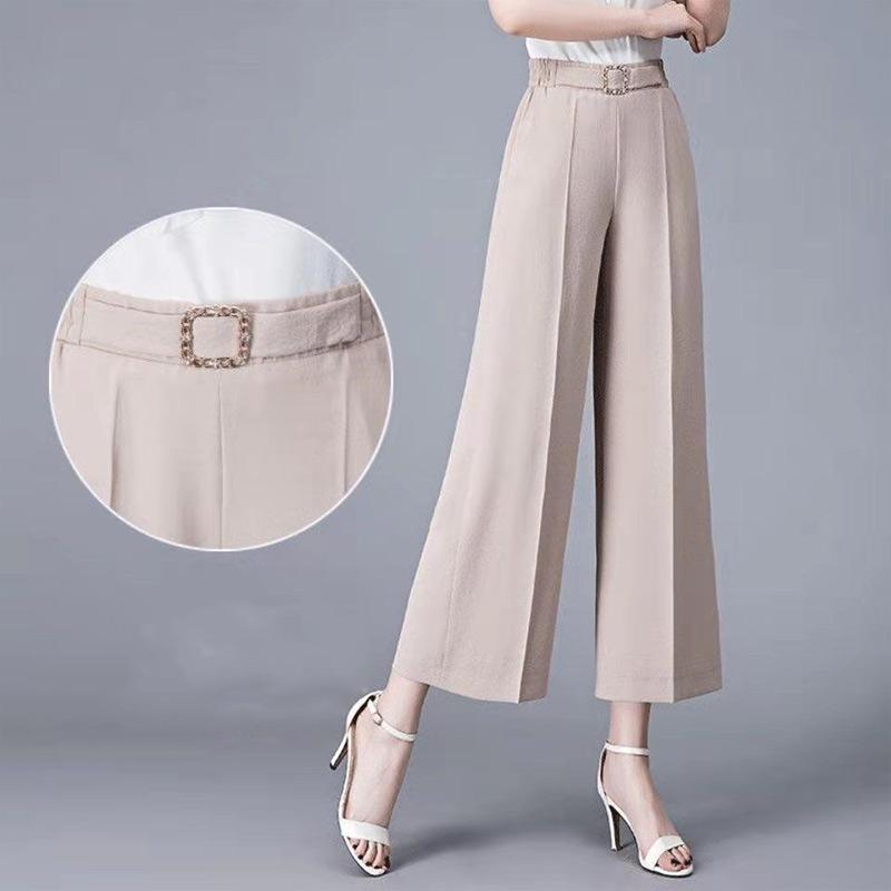 Ice Silk Wide-leg Pants Ladies Summer Thin Pants Casual Women's Pants High Waist Loose Straight Nine-point Pants Women