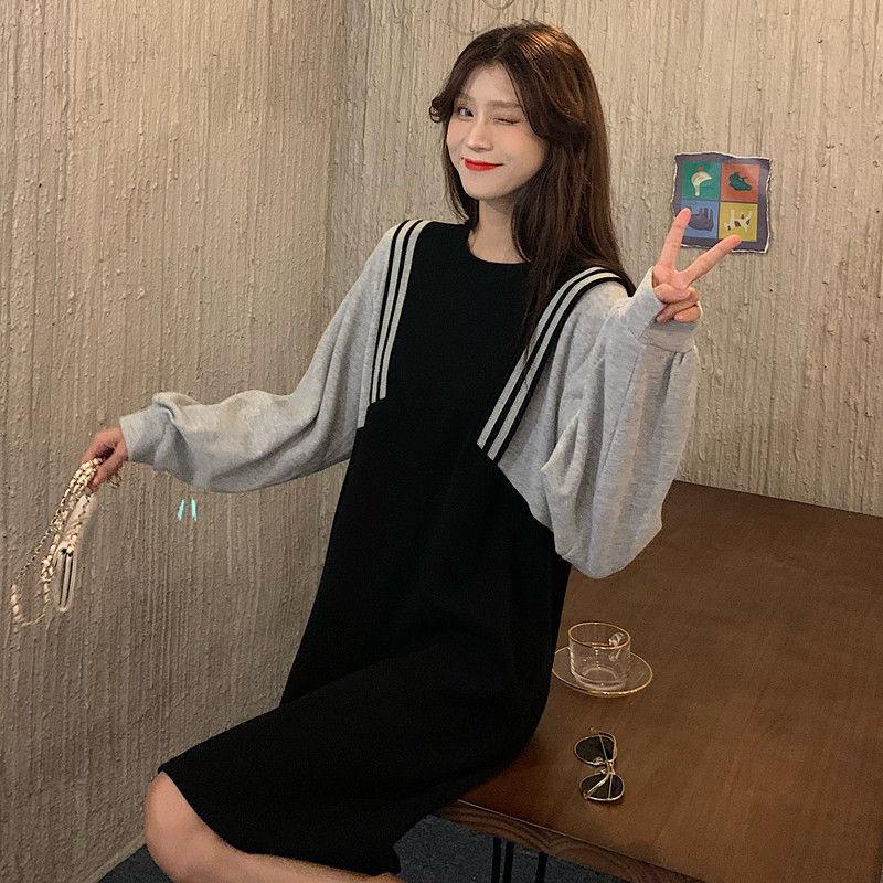 L-XXXXL Above Knee Sweater Dress Women Spring and Autumn Plus Size Long Sleeve Loose Dress