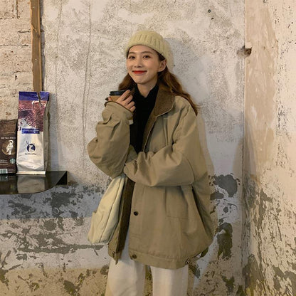 Winter Fashion Hooded Thicken Jacket Retro Oversize Loose BF Wind Long Long Sleeve Women's Cotton Coat