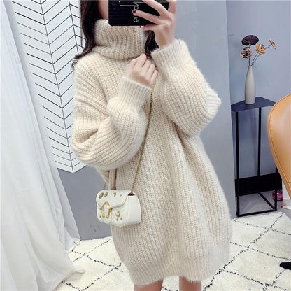 Sweater Skirt Autumn and Winter Long Loose Loose Outer Wear Lazy Red Turtleneck Sweater Skirt Women Thick