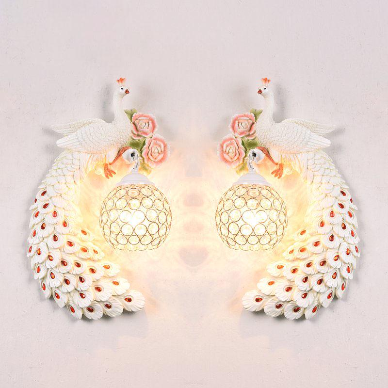 Luxury peacock crystal wall lamp Nordic bedroom bedside living room TV background led wall lamp