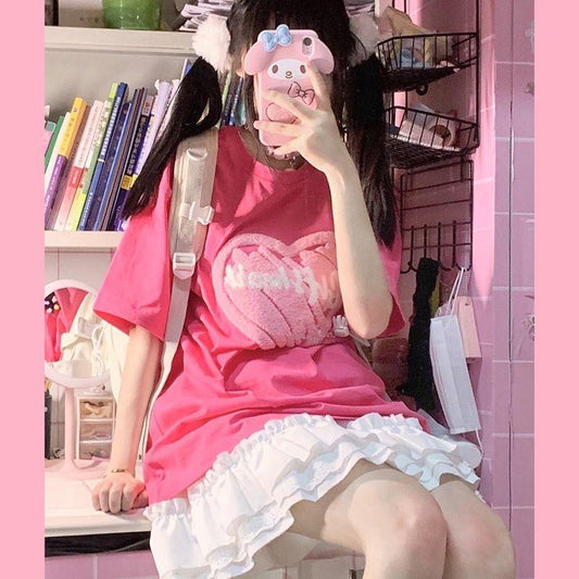 Cartoon embroidery T-Shirt Solid Cotton Simple Breathable Tee Female Casual Short Sleeves Tops