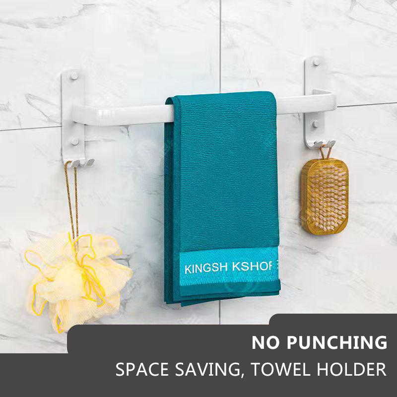 Towel Bar Hanger Free Punch Clothes Rack Single/Double Bar Toilet Hanger Rack Black Bathroom Storage Rack Towel Holder Rack Rail