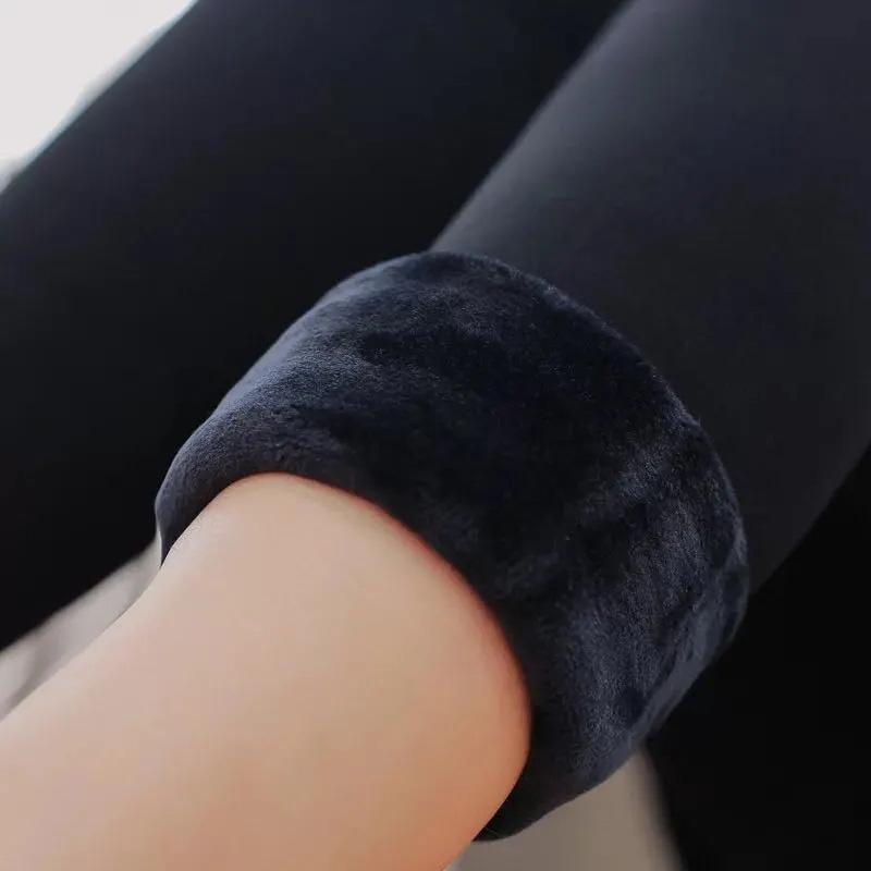 Women's Winter High Waist Leggings Plus Velvet Thick Warm Slimming Trousers High-density Nylon Outer Wear Large-size Slim Elastic Female Leggings