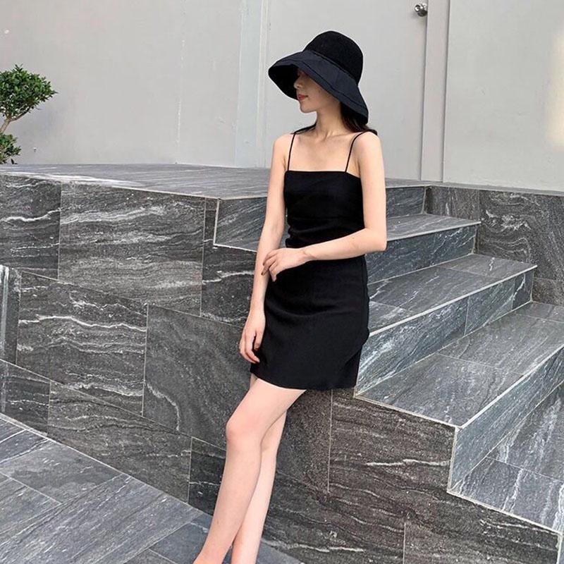Black Suspender Skirt Dress Was Thin with A Little Black Dress Hepburn Style Skirt Female