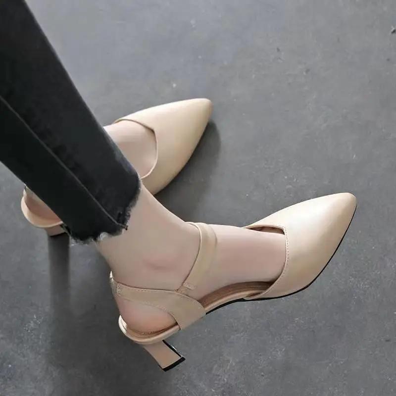 Summer Leather Shoes Women Toe Shoes High Heel Sandals Women's Shoes Spring Pointed Toe Stiletto Lady Style Sandals