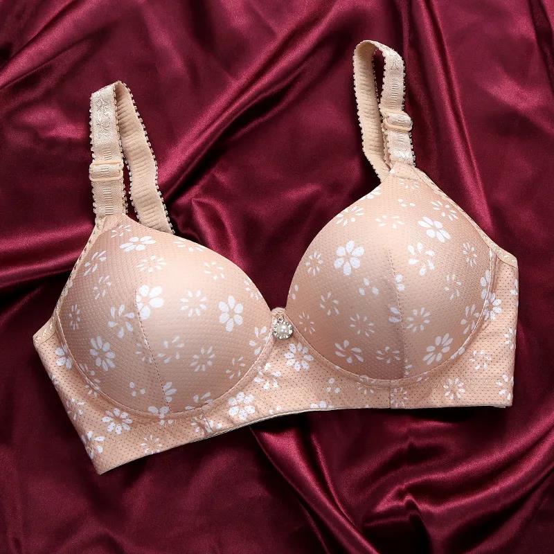 Ladies Cotton Top Support Gathering Adjustable Thickening No Steel Ring Deep V Side Closure Fashion Print Pattern Lightweight Breathable Bra