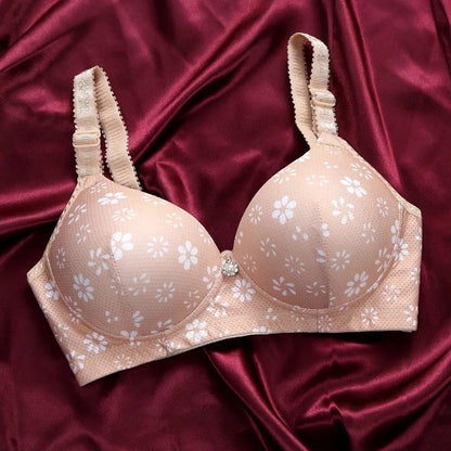 Ladies Cotton Top Support Gathering Adjustable Thickening No Steel Ring Deep V Side Closure Fashion Print Pattern Lightweight Breathable Bra