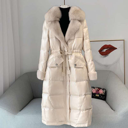 Winter Cotton-padded Jacket Women's Tide Fur Coat, Long Down Down Cotton-padded Jacket, Light and Shiny Black Large Size Waist