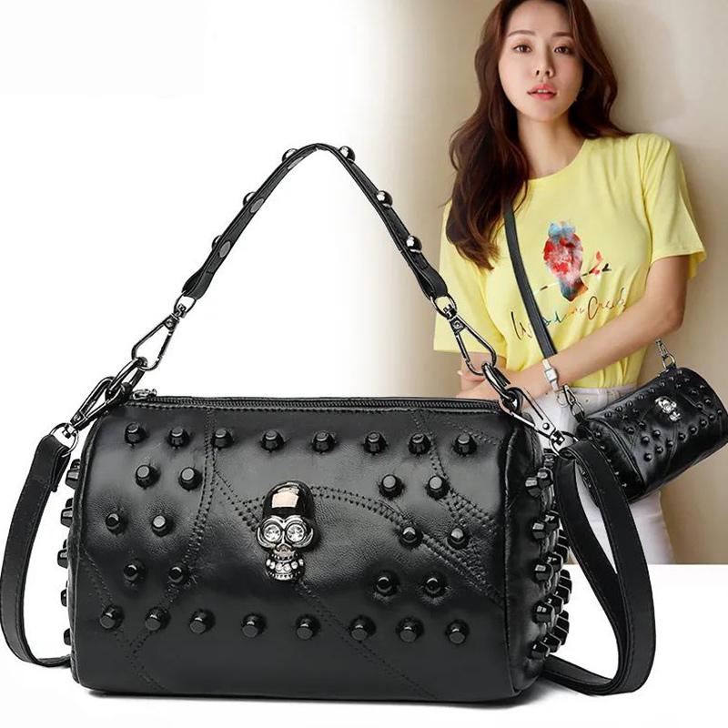 Soft Leather Female Bag Large Capacity Rivet Pillow Bag Korean Shoulder Bag Messenger Bag Handbag Bag Female