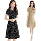Wave Point Dress Women Boho V-neck Slim A Line Party Dress Casual Short Sleeve Polka Dot Black Dresses Beach