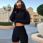 WTEMPO Long Sleeve Zipper Boss Elasticity Sexy Short Top + Five-point Shorts Casual Sports Suit Navel Two-piece Suit