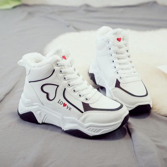 Winter Women High Top Sneakers Love Woman Plush Velvet Warm Casual Shoes Female Platform Sport Shoes